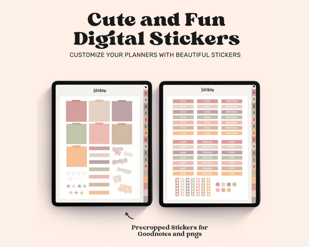 Two sticker sheets with pre-cropped digital planner stickers